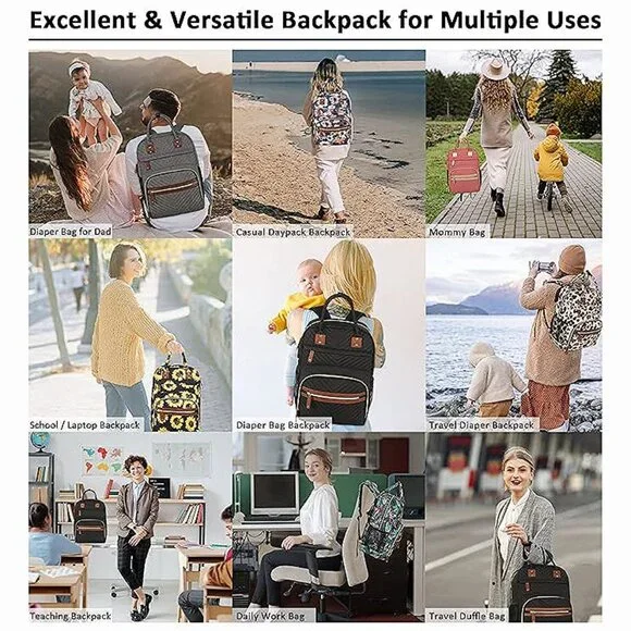 Diaper Bag Backpack for Women Large Capacity, Baby Bag Sunflower Floral - Picture 6 of 8